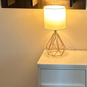 Set of 2 Rose Gold Geometric Table Lamp swith White Shades